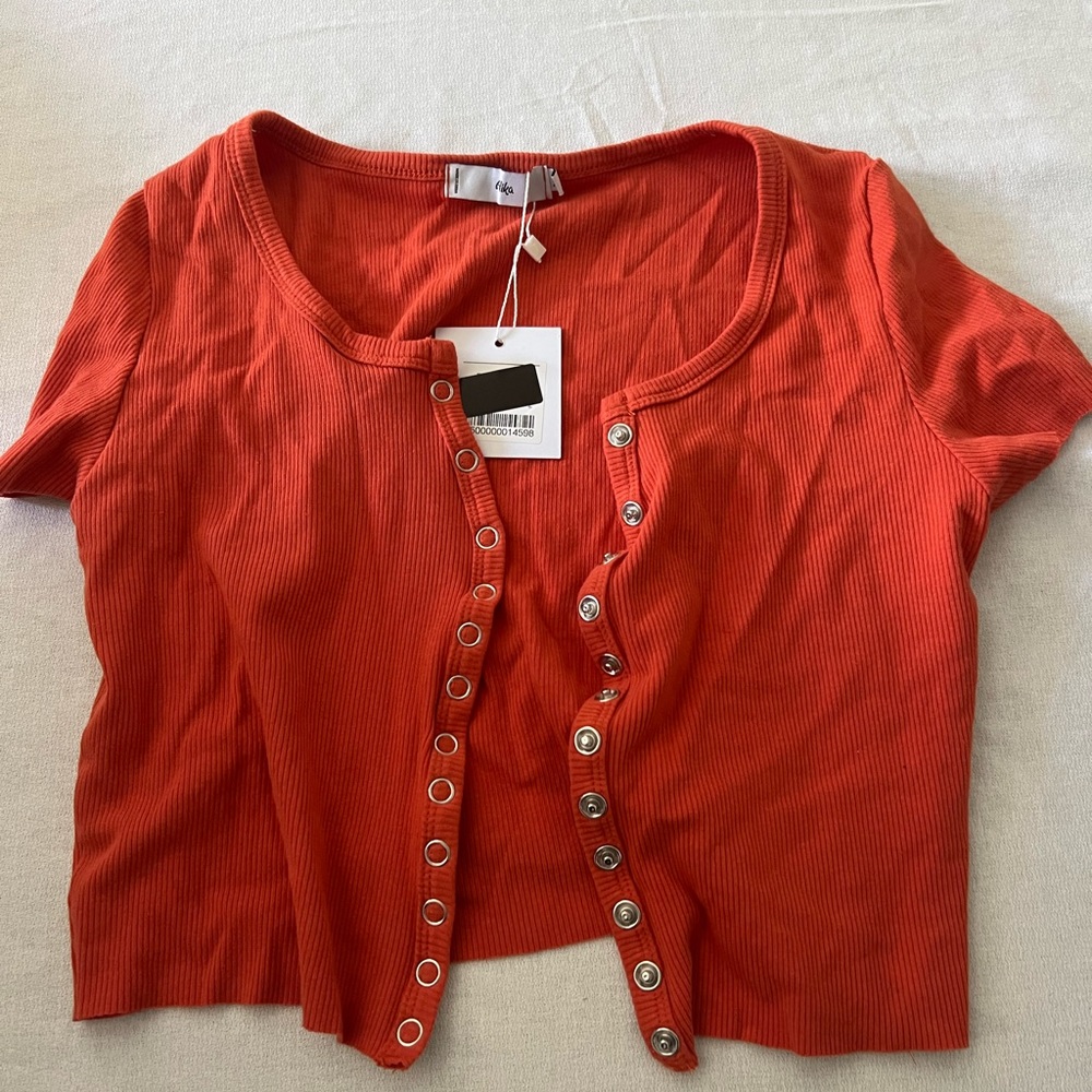 Adika Orange cropped button shirt